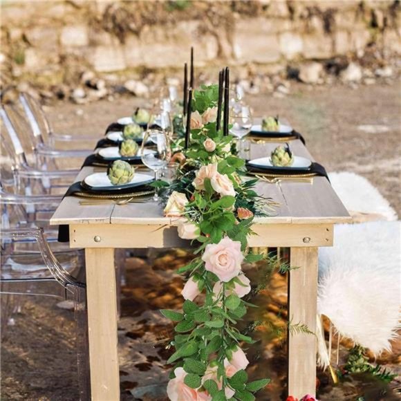 2 Pack Pink Artificial Floral Garland 13 FT Fake Rose Vine Hanging Rose Garland - Picture 2 of 6